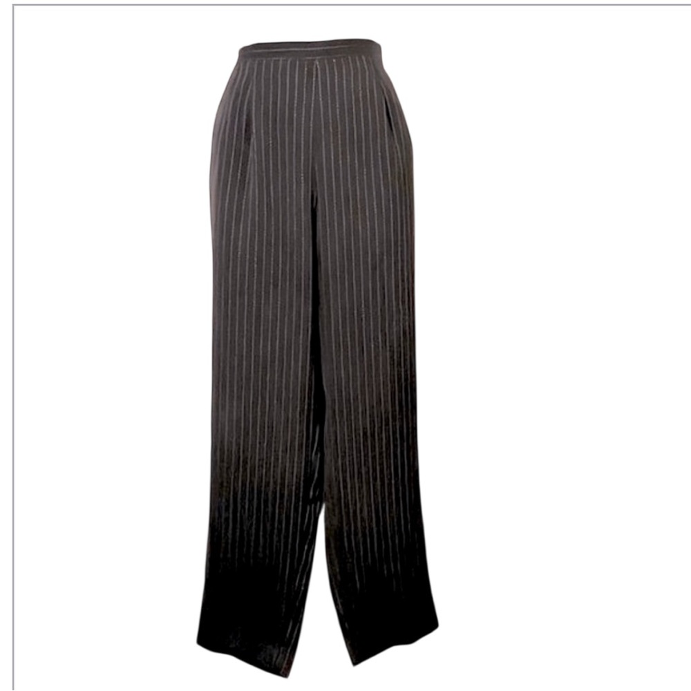Jacqueline Ferrar Women’s  Black Pinstripe Straight Highrise Pleated Pants 10P